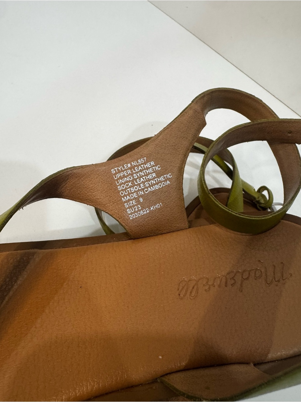Madewell Olive Green Strappy Leather Flat Sandals brand new size 9 - Picture 3 of 8